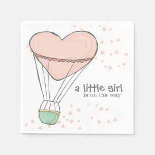 Cute Baby Pink Hot Air Balloon Baby Shower Napkin