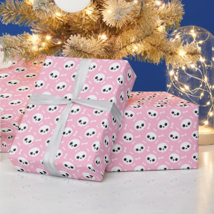 Cute Baby Pink Skull & Bones Halloween Pattern Wrapping Paper