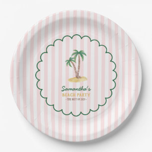 Cute Baby Pink Stripes Palm Beach Party Paper Plate