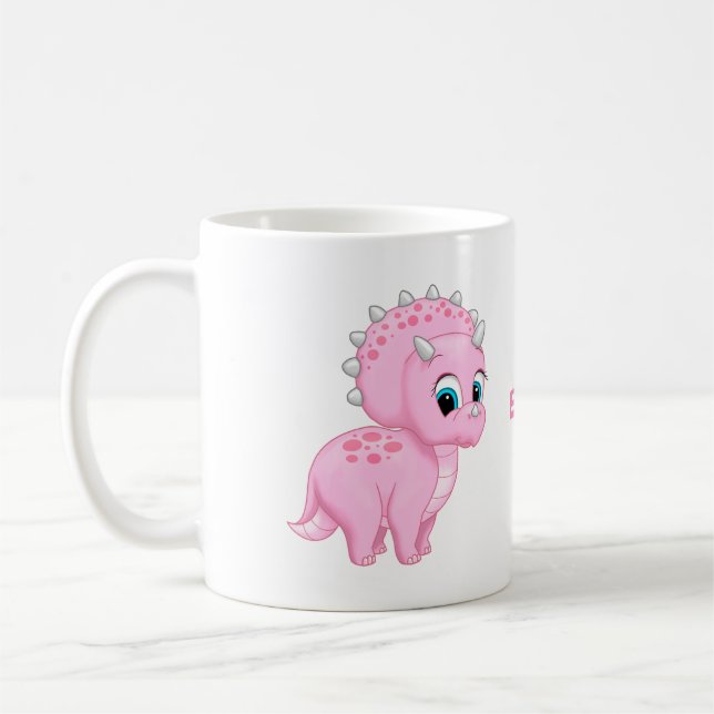 Cute Baby Pink Triceratops Dinosaur Coffee Mug (Left)