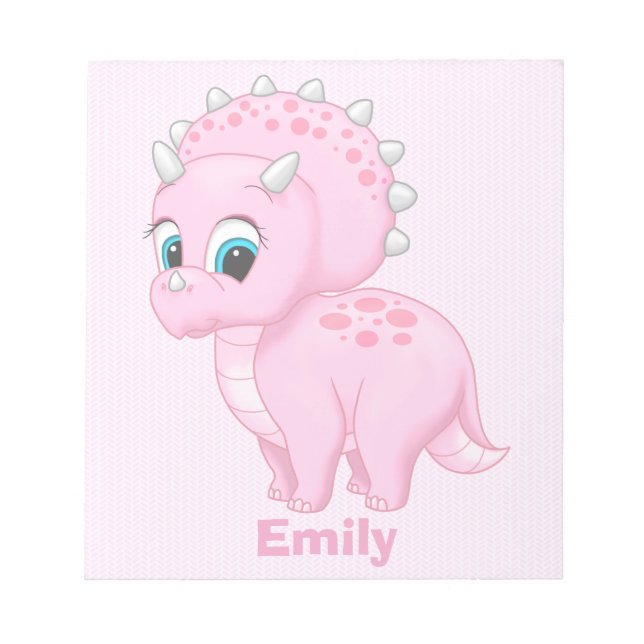 Cute Baby Pink Triceratops Dinosaur Notepad (Front)