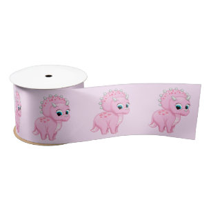 Cute Baby Pink Triceratops Dinosaur Satin Ribbon