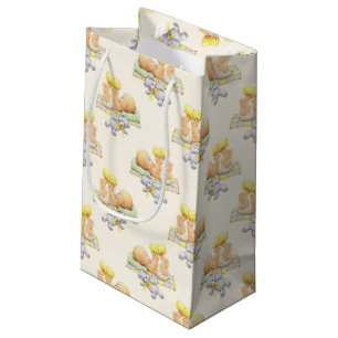 CUTE BABY PLAYING WITH CHICK & TEDDY BEAR SMALL GIFT BAG