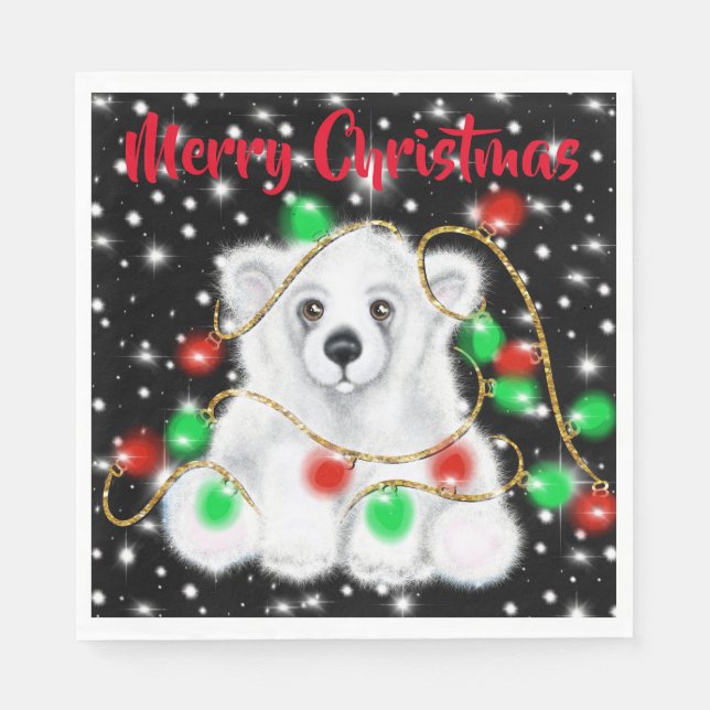Cute baby polar bear christmas lights starry night napkin (Front)