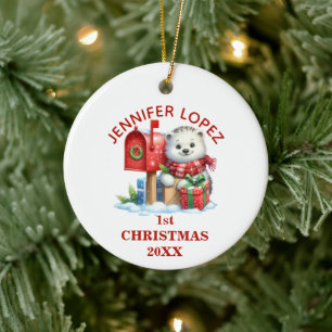 Cute Baby Polar Bear First Christmas Personalised Ceramic Tree Decoration