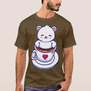 Cute Baby Polar Bear In Coffee Cup Cartoon T-Shirt