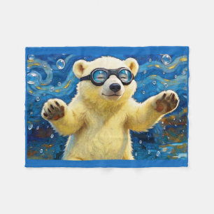 Cute Baby Polar Bear Surrounded By Bubbles Fleece Blanket