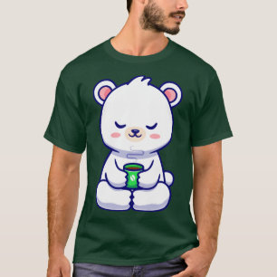 Cute Baby Polar Bear With Coffee Cup Cartoon T-Shirt