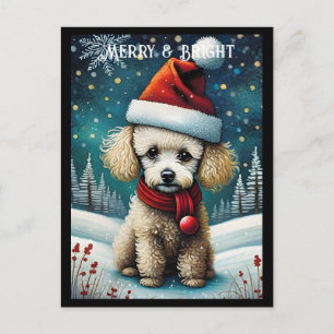 Cute Baby Poodle Snowy Meadow Santa Dog Christmas Postcard