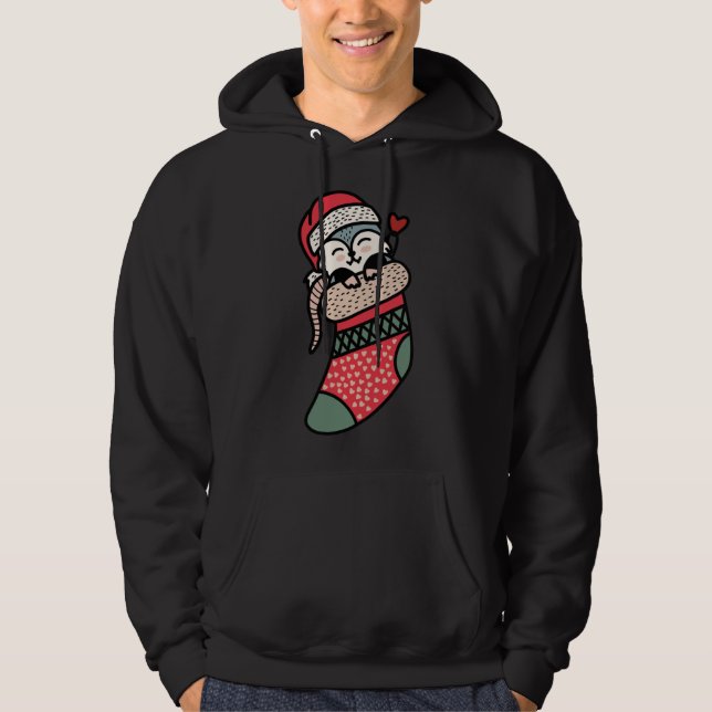 Cute Baby Possum In Christmas Sock Xmas Pajama Hoodie (Front)