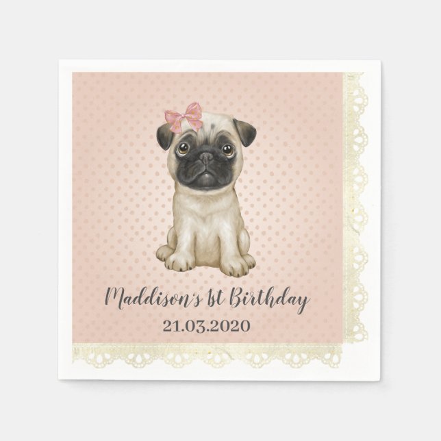 Cute Baby Pug Birthday Napkins (Front)
