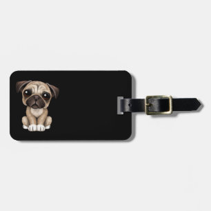 Cute Baby Pug Puppy Dog on Black Luggage Tag