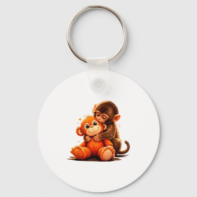 Cute baby punch monkey hugging plush toy  key ring (Front)