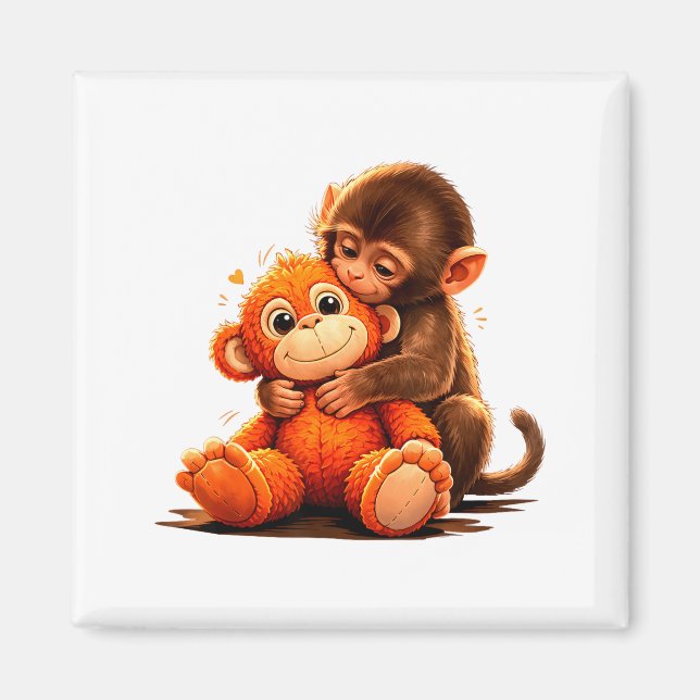 Cute baby punch monkey hugging plush toy  magnet (Front)