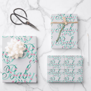 Cute Baby Quote Pink & Blue Flowers Baby Shower Wrapping Paper Sheet