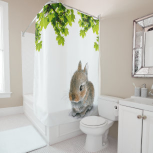 Cute Baby Rabbit 61 with green foliage Shower Curtain
