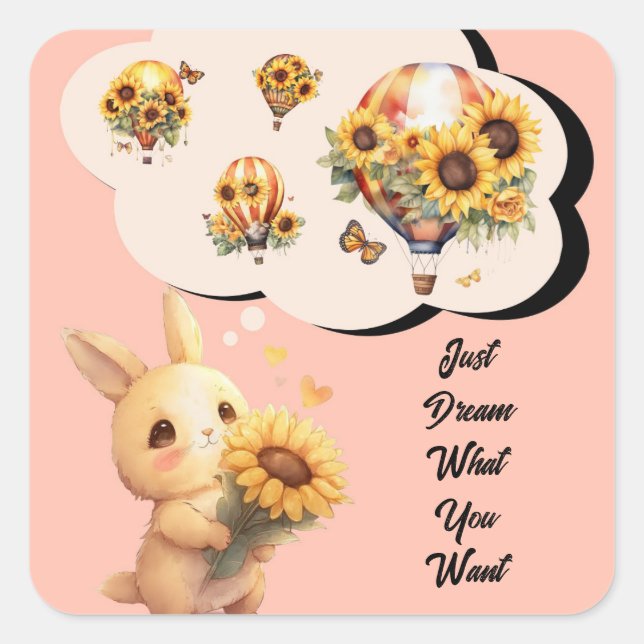 Cute Baby Rabbit And Sunflower Sticker (Front)