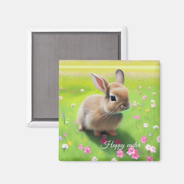 Cute baby rabbit in a flower meadow   magnet (Front/Back)