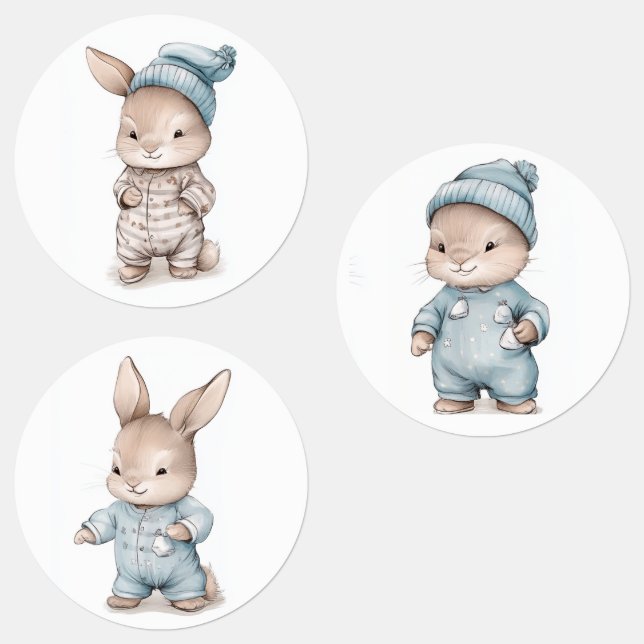 Cute baby rabbit sticker in pyjamas (Group)