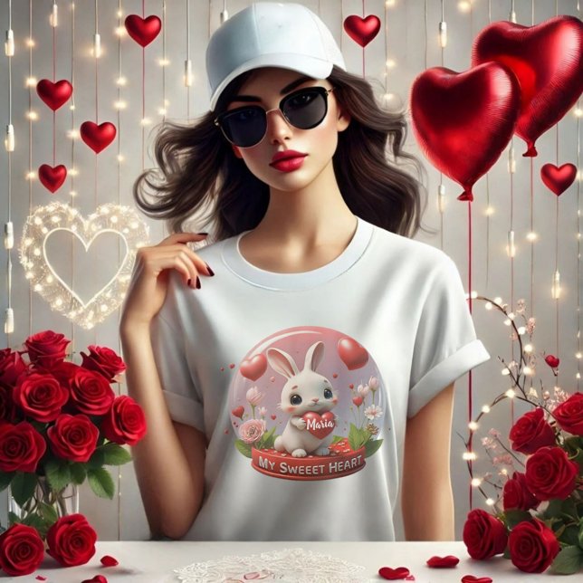 Cute baby Rabbit valentine heart love T-Shirt (Creator Uploaded)