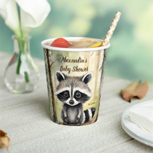 Cute Baby Raccoon Gender Neutral Baby Shower Paper Cups