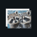 Cute Baby Raccoons Winter Snow Postcard<br><div class="desc">Two adorable baby raccoons in the snow painting AI generated art</div>