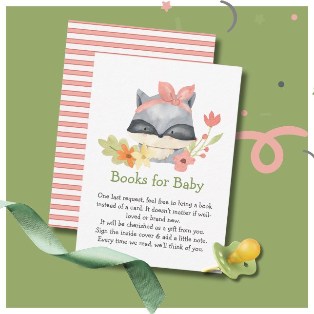 Cute Baby Racoon Baby Shower | Books For Baby Enclosure Card (Creator Uploaded)