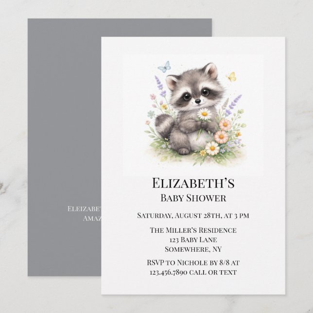Cute Baby Racoon Baby Shower Invitation (Front/Back)