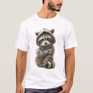 Cute Baby Racoon in a Cosy Knitted Hoodie T-Shirt