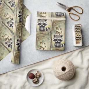 Cute Baby Racoon Its a Boy Wrapping Paper