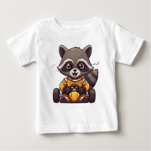 Cute Baby Racoon Race Car Driver Baby T-Shirt