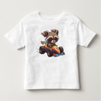 Cute Baby Racoon Race Car Driver