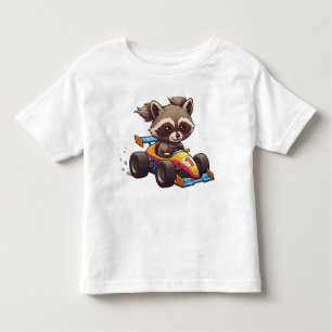Cute Baby Racoon Race Car Driver Toddler T-Shirt