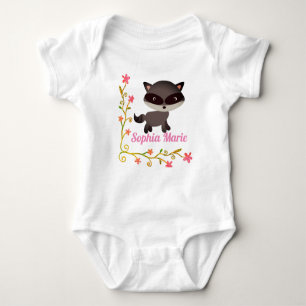Cute Baby Racoon with Flowers Baby Bodysuit