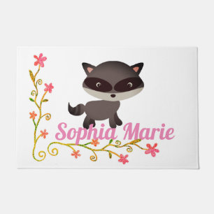 Cute Baby Racoon with Flowers Doormat