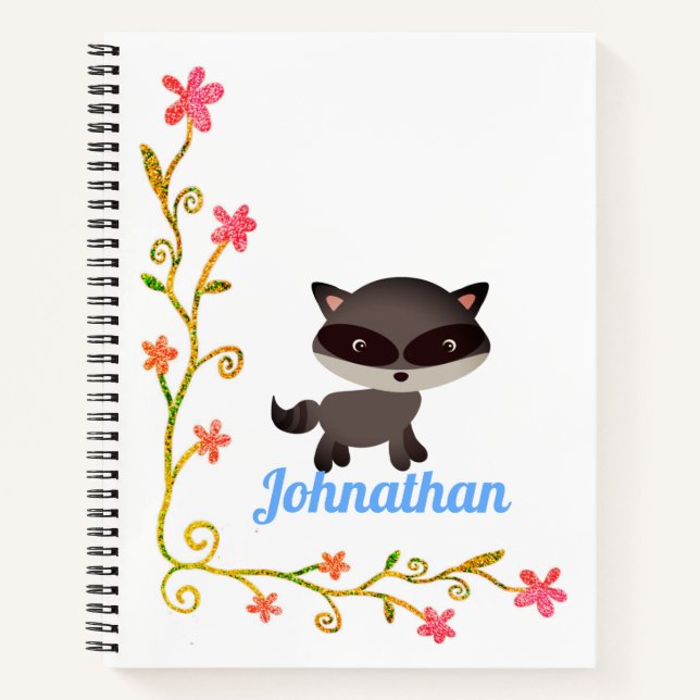 Cute Baby Racoon with Flowers Notebook (Front)