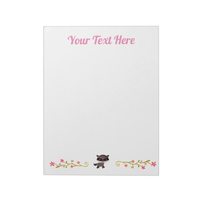 Cute Baby Racoon with Flowers Notepad (Rotated)