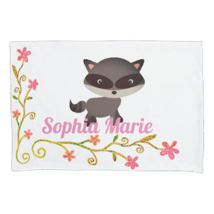 Cute Baby Racoon with Flowers Pillowcase
