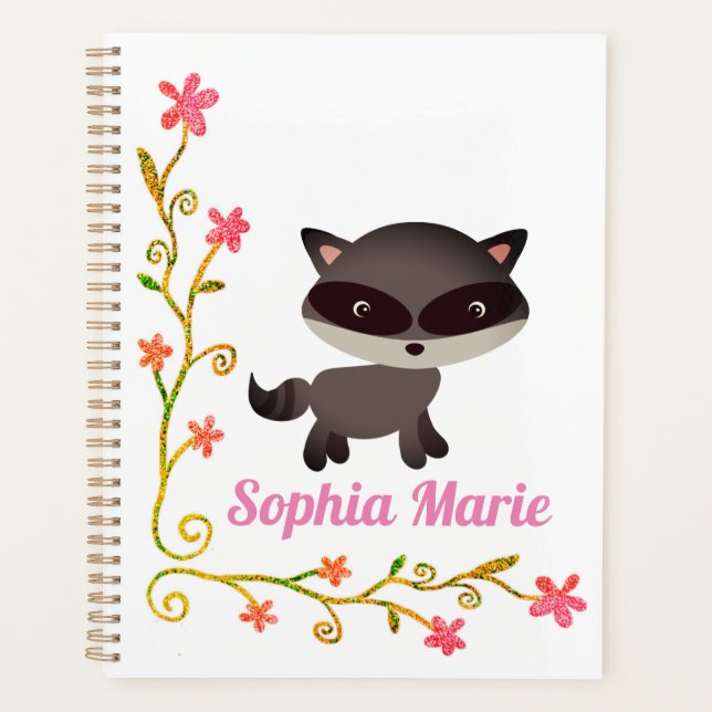 Cute Baby Racoon with Flowers Planner (Front)