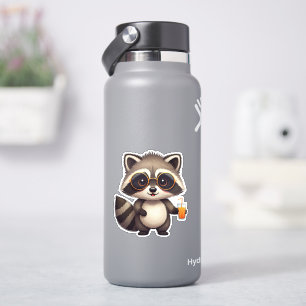 Cute baby racoon with orange juice