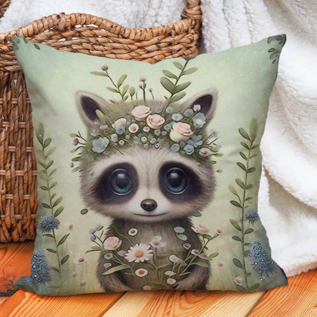 Cute Baby Racoon Woodland Nursery Cushion (Cute baby raccoon woodland nursery pillow)