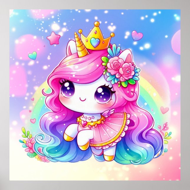 Cute Baby Rainbow Unicorn Poster (Front)