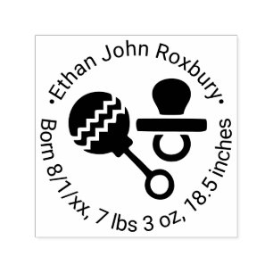 Cute Baby Rattle and Pacifier Birth Announcement Self-inking Stamp