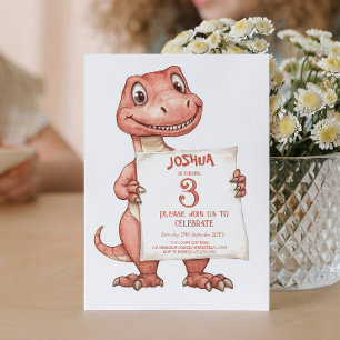 Cute Baby Red Dinosaur Kids Birthday Party Invitation