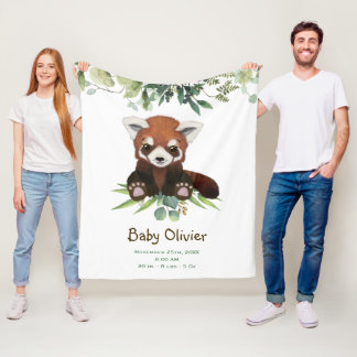 Cute Baby Red Panda Bear Eucalyptus Personalised Fleece Blanket