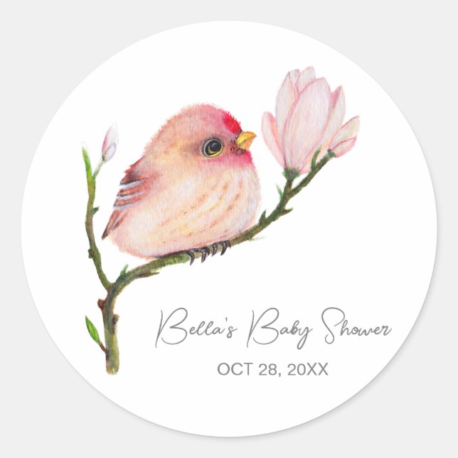 Cute Baby Redpoll Bird Baby Shower Classic Round Sticker (Front)