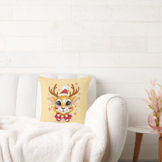 Cute Baby Reindeer Christmas Throw Pillow
