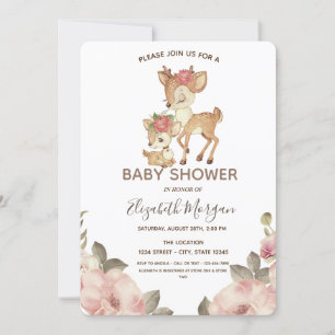 Cute Baby Reindeer Flowers Baby Shower Invitation