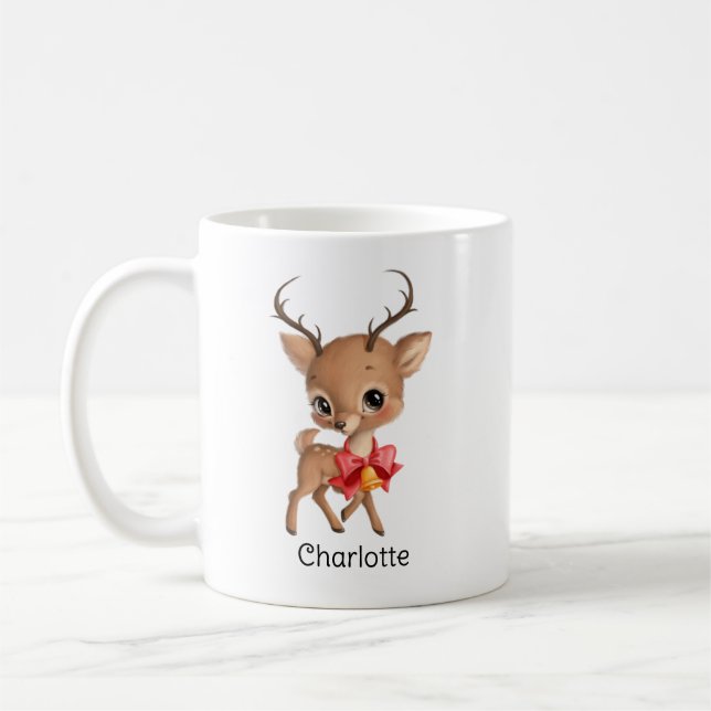 Cute Baby Reindeer Personalised Christmas kids Coffee Mug (Left)