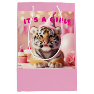 Cute Baby Reveal Girl Pink Baby Tiger Medium Gift Bag